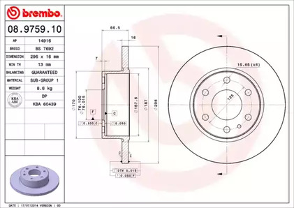 Тормозной диск BREMBO 08.9759.10