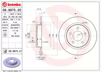 08.9975.21 BREMBO Тормозной диск