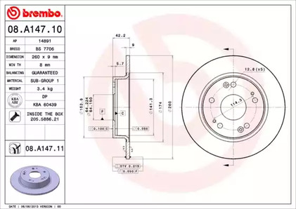 08.A147.10 BREMBO Тормозной диск