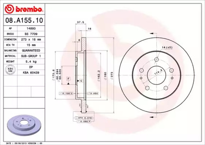 Диск тормозной BREMBO 08.A155.10
