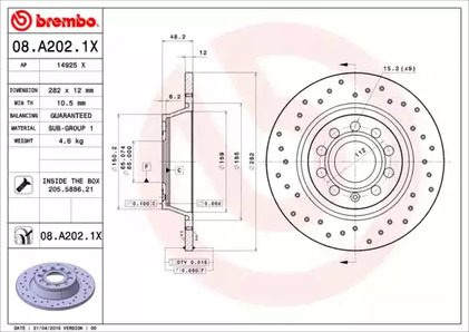 08.A202.1X BREMBO Тормозной диск