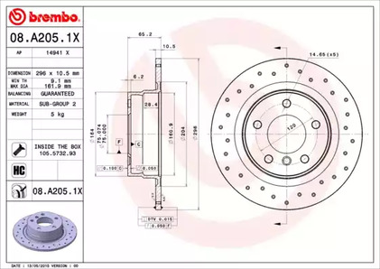 08.A205.1X BREMBO Тормозной диск