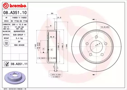 08.A351.11 BREMBO Тормозной диск