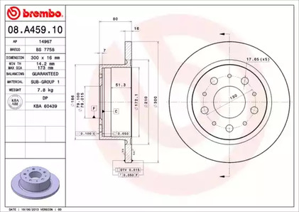 Диск тормозной BREMBO 08.A459.10