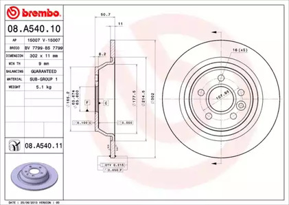 08.A540.11 BREMBO Тормозной диск