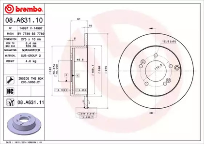 08.A631.11 BREMBO Тормозной диск