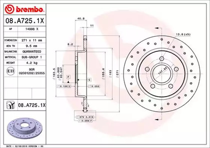 08.A725.1X BREMBO Тормозной диск