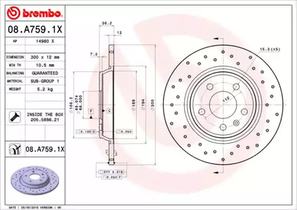 08.A759.1X BREMBO Тормозной диск