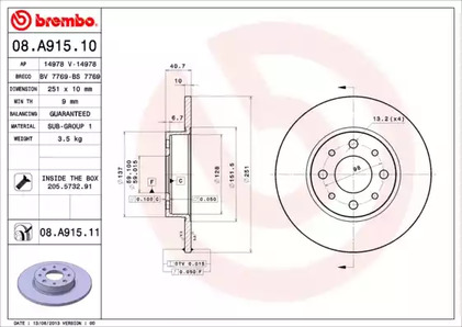 08.A915.11 BREMBO Диск тормозной