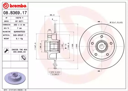 08.B369.17 BREMBO Тормозной диск