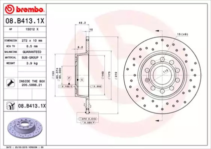 08.B413.1X BREMBO Тормозной диск