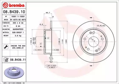 08.B439.11 BREMBO Тормозной диск