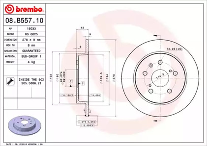 08.B557.10 BREMBO Тормозной диск