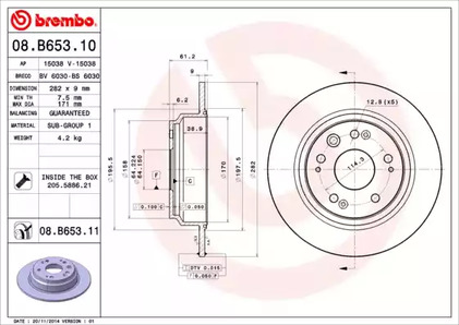 Диск тормозной BREMBO 08.B653.11