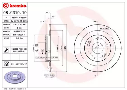 08.C310.11 BREMBO Тормозной диск