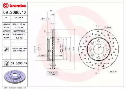 09.3090.1X BREMBO Тормозной диск