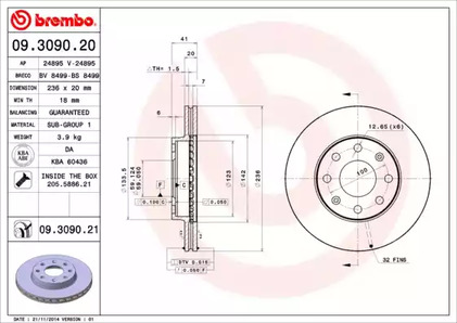 09.3090.21 BREMBO Тормозной диск