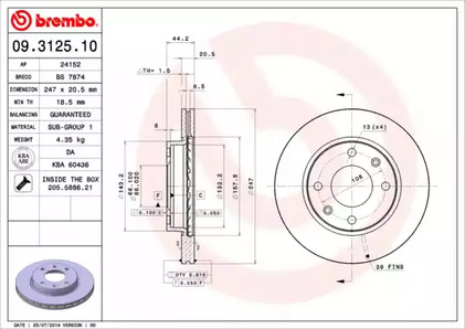 Тормозной диск BREMBO 09.3125.10