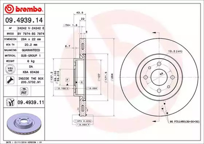 09.4939.14 BREMBO Тормозной диск