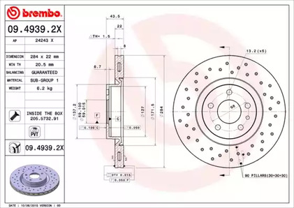 Тормозной диск BREMBO 09.4939.2X