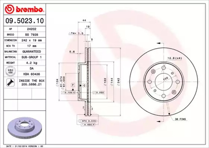 Тормозной диск BREMBO 09.5023.10