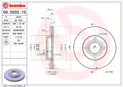 Тормозной диск BREMBO 09.5033.10