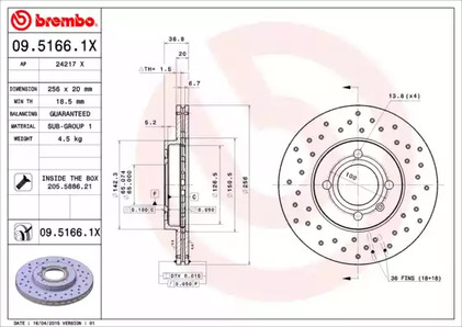 09.5166.1X BREMBO Диск тормозной