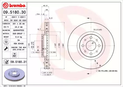 09.5180.31 BREMBO Тормозной диск