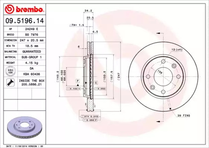 09.5196.11 BREMBO Тормозной диск