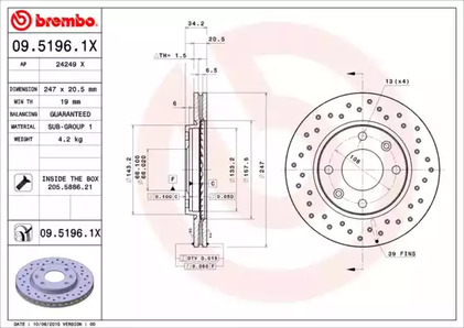 09.5196.1X BREMBO Тормозной диск