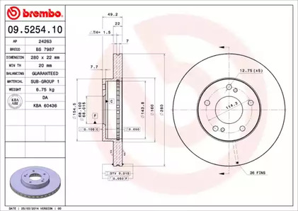 09.5254.10 BREMBO Тормозной диск