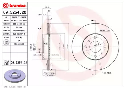 09.5254.20 BREMBO Тормозной диск