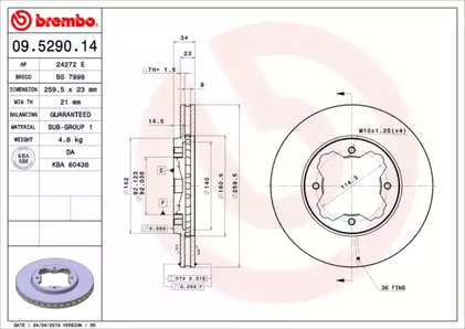 09.5290.14 BREMBO Тормозной диск