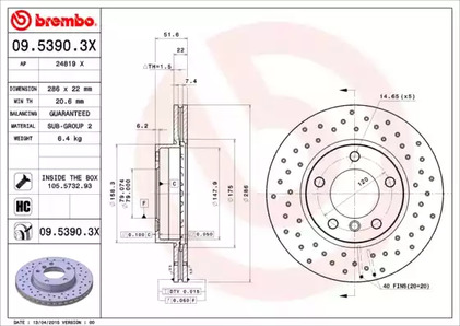 09.5390.3X BREMBO Тормозной диск