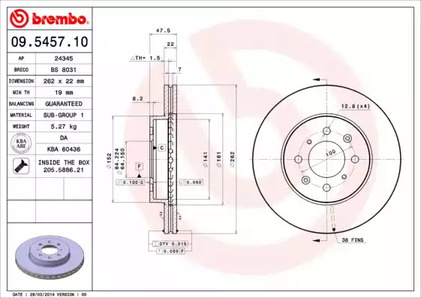 Тормозной диск BREMBO 09.5457.10