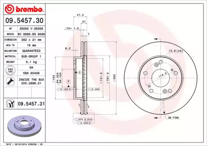 Тормозной диск BREMBO 09.5457.30