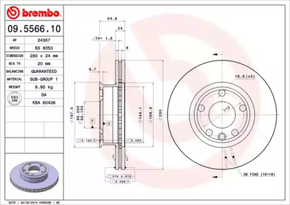 09.5566.10 BREMBO Тормозной диск