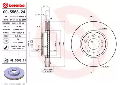 Тормозной диск BREMBO 09.5568.21