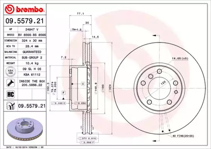 09.5579.21 BREMBO Диск тормозной