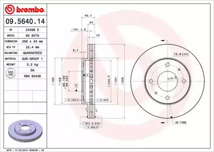 09.5640.14 BREMBO Тормозной диск