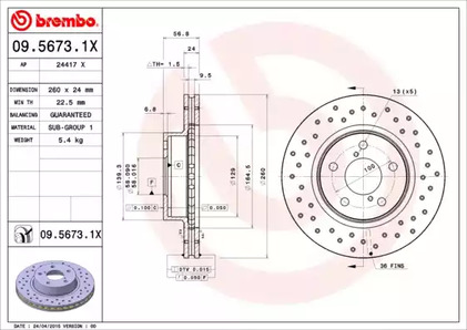 09.5673.1X BREMBO Диск тормозной