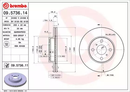 Тормозной диск BREMBO 09.5736.14