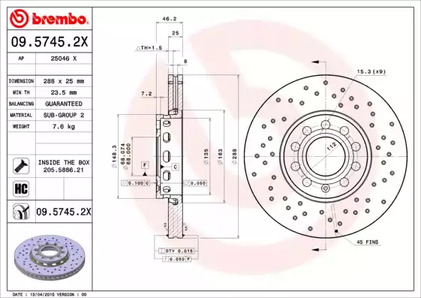 09.5745.2X BREMBO Диск тормозной