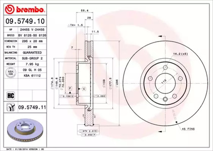 Тормозной диск BREMBO 09.5749.11