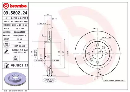 09.5802.21 BREMBO Тормозной диск