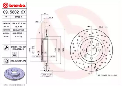 09.5802.2X BREMBO Диск тормозной