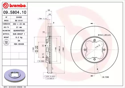 Тормозной диск BREMBO 09.5804.10