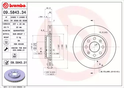 09.5843.34 BREMBO Тормозной диск