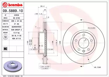 Тормозной диск BREMBO 09.5889.10