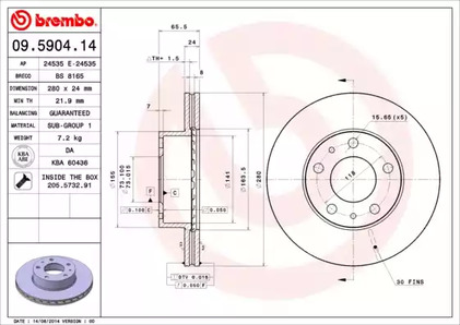 Тормозной диск BREMBO 09.5904.14